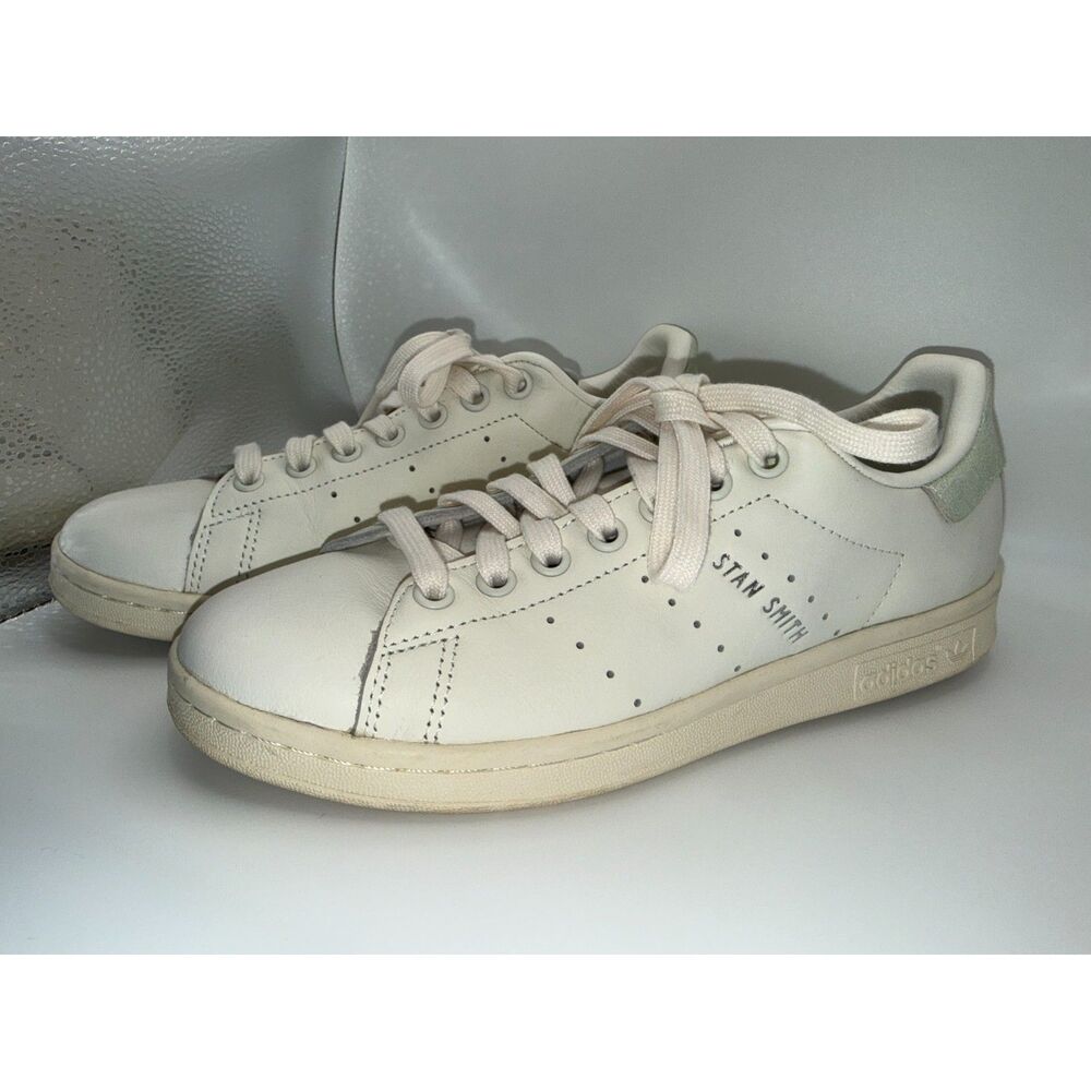 adidas Stan Smith White Linen Green Suede Sneakers Women's Size 7 Low Top HQ6659